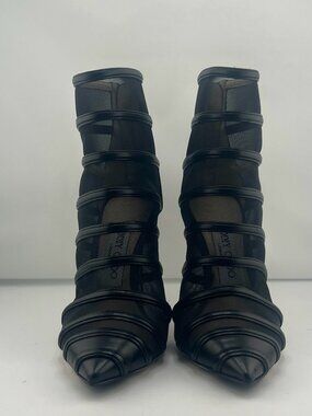 Jimmy Choo Belle 100 Black Leather Mesh Pumps, US 5 M